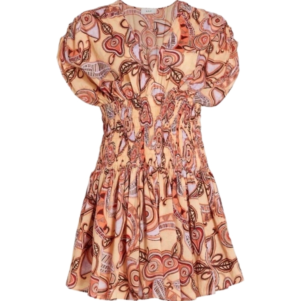 A.L.C. Luna smocked printed mini dress in cotton Size 8